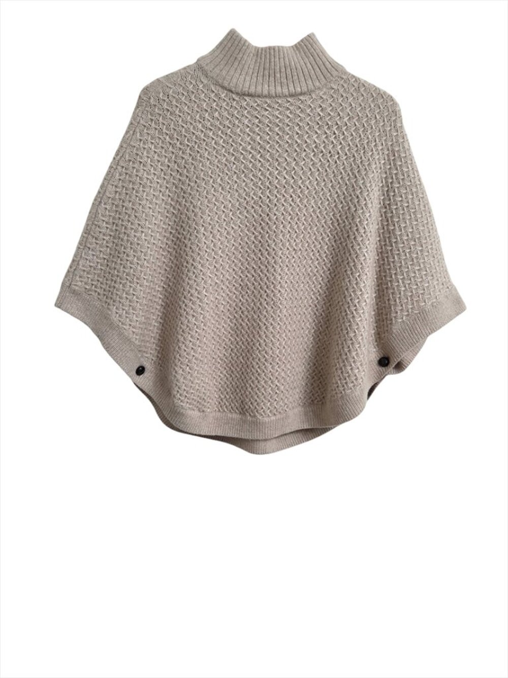 Laura Ashley Womens Knit Poncho Cape Size 6 Beige Wool Blend Buttons Autumn